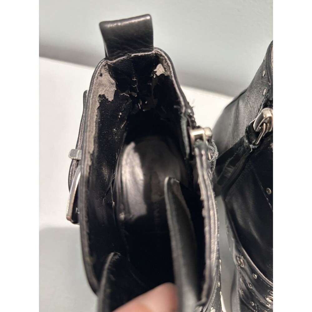 REBECCA MINKOFF Women's Black Leather Lamba Logan Booties Studded Sz 6 Buckle - Picture 10 of 14